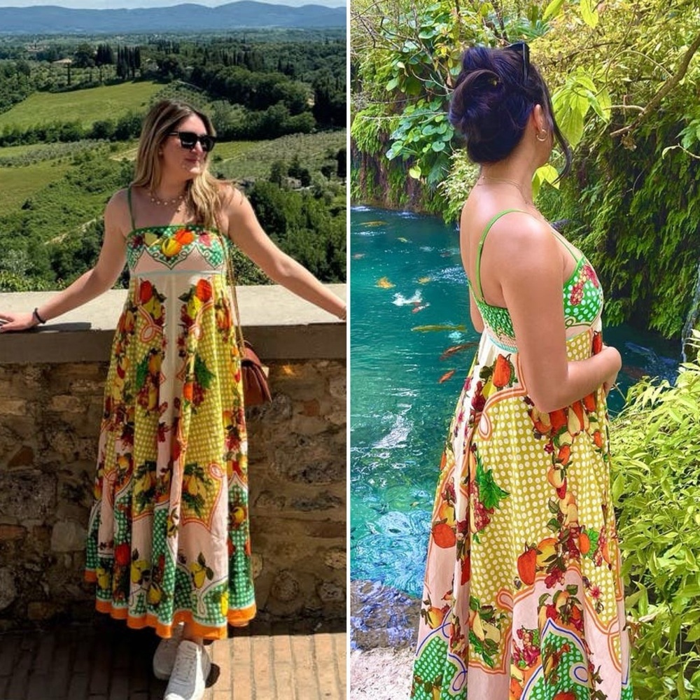 Caroline Constas Fruit Print Linen Blend Midi Sundress Size Medium NWT - Picture 10 of 16